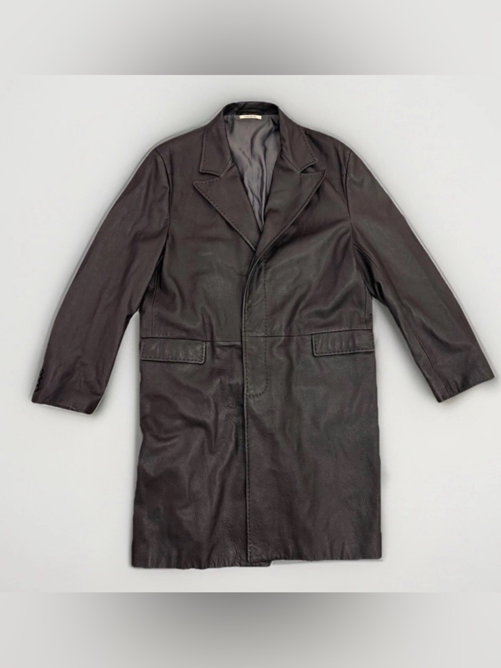 VTG LA MATTA Black Lambskin Leather Trench Coat Men’s IT 60 US 50 Made In Italy - Picture 2 of 12